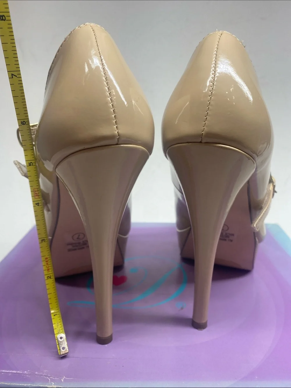 Delicious Beige Patent Mary Jane Heels with Double Strap